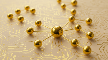 Golden Bitcoin node network representing the speed and connectivity of a centralized crypto exchange.